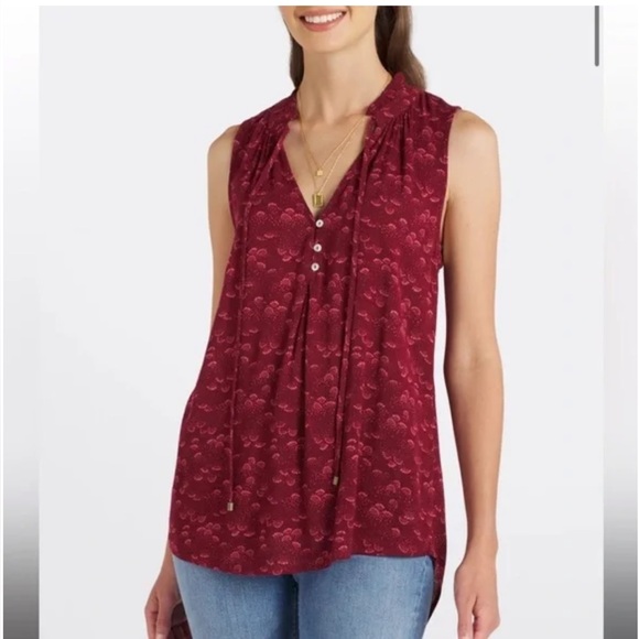 MARKET & SPRUCE Ava Tie Neck Sleeveless Blouse -Color Burgundy - Size S - Picture 1 of 8